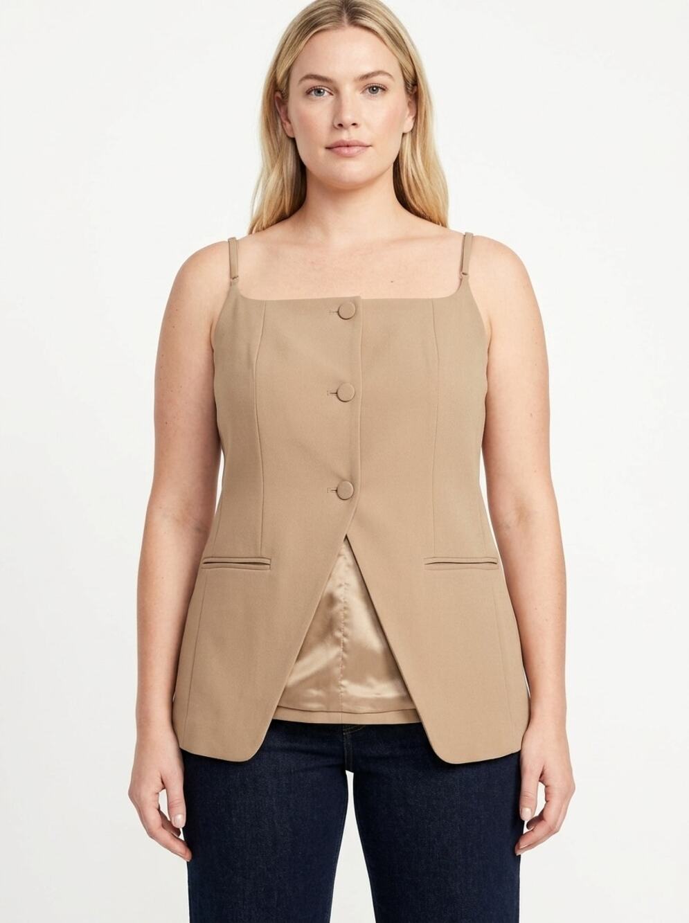 NWT mare mare Beige Square Neck Lined Stretch Top Women Size L